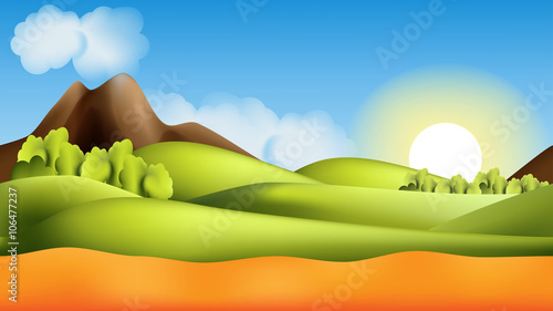 Parallax landscape cartoon seamless repeating background