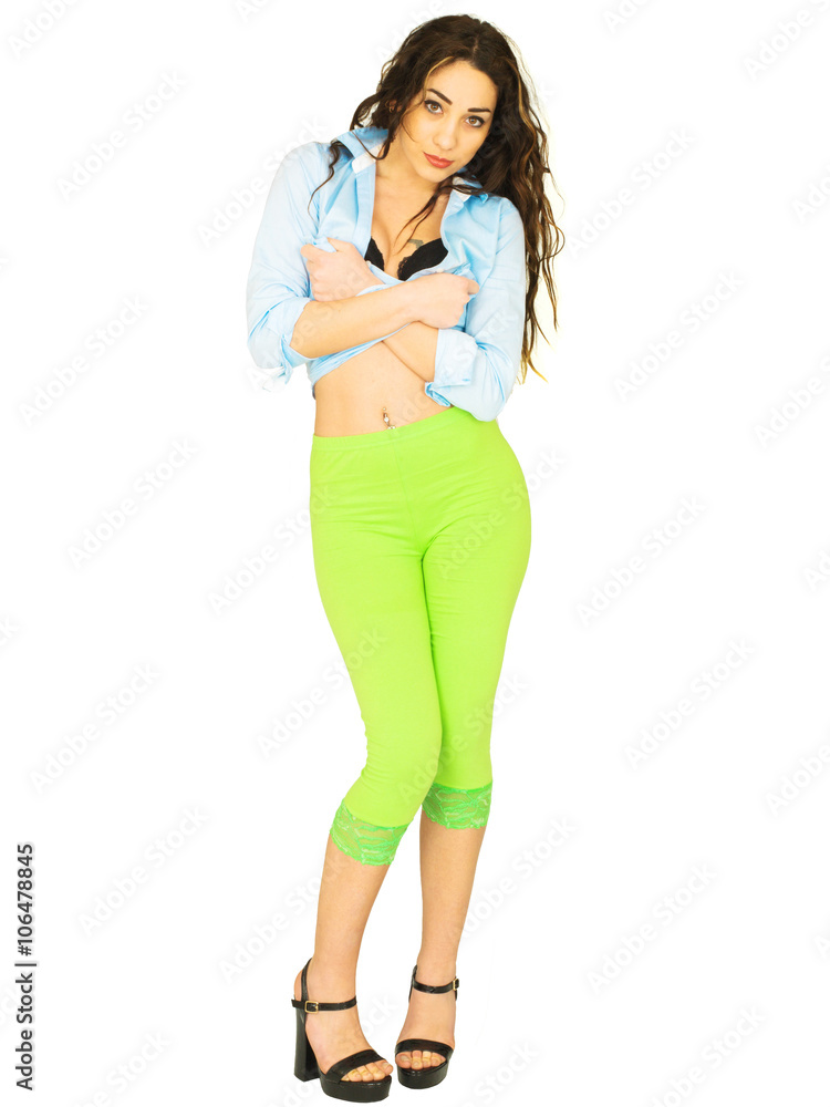 Attractive Young Model in Leggings In Sexy PIn Up Poses foto de Stock |  Adobe Stock