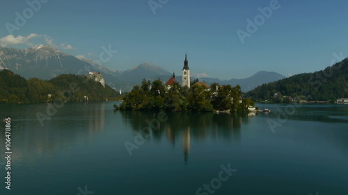 Wallpaper Mural Aerial panning church of Bled from right to left summer afternoon.
 Torontodigital.ca