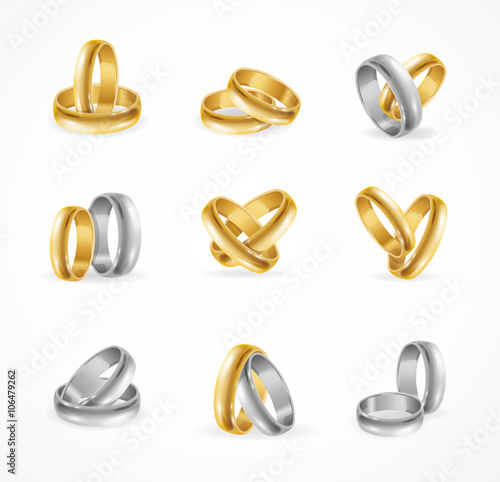 Rings Set Made of Silver and Gold. Vector