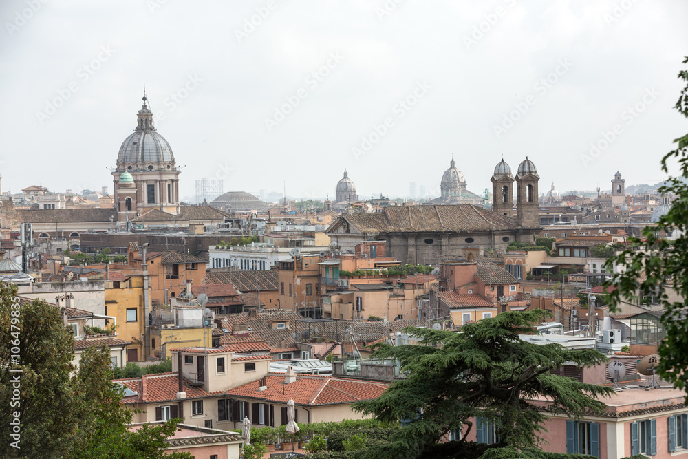 the panorama of historic districts of Rome seen from the Pincio terrace