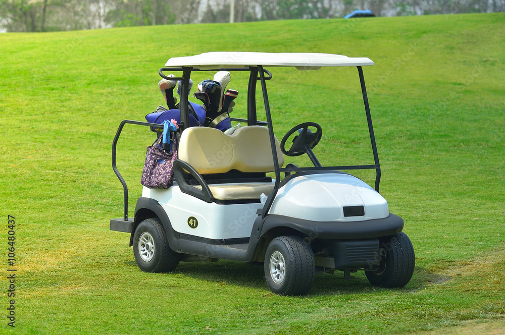 Golf carts on a golf course