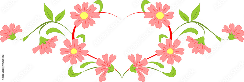 Heart flower wreath. Vector illustration.