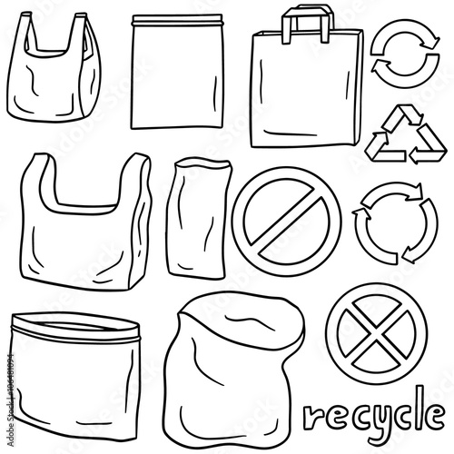 vector set of plastic bag and recycle icon