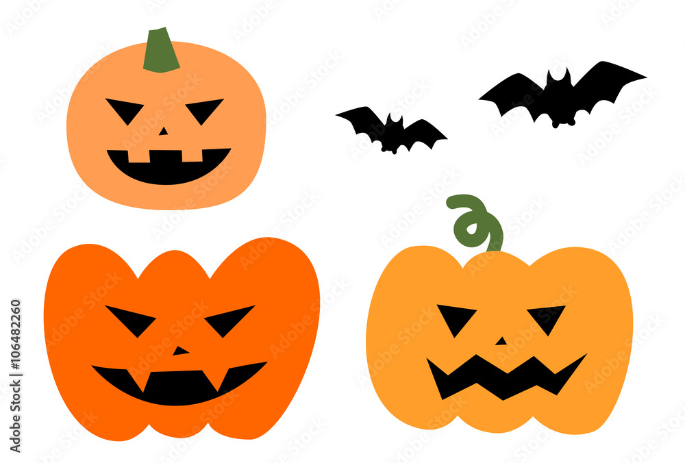 Obraz premium ハロウィン カボチャとコウモリ