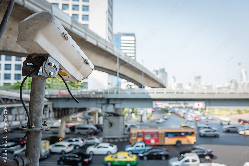 CCTV Camera or surveillance Operating on traffic road CCTV Camera or surveillance Operating on traffic road