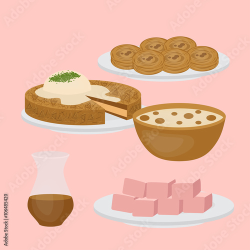 Common desserts. Turkish delights.Traditional food of Turkish cuisine.