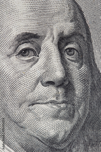 Benjamin Franklin. Qualitative portrait from 100 dollars banknote.