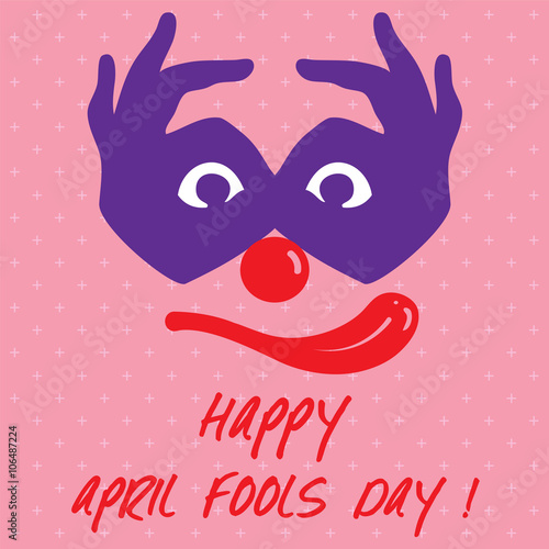 April Fools Day text and funny face Joker vector illustration