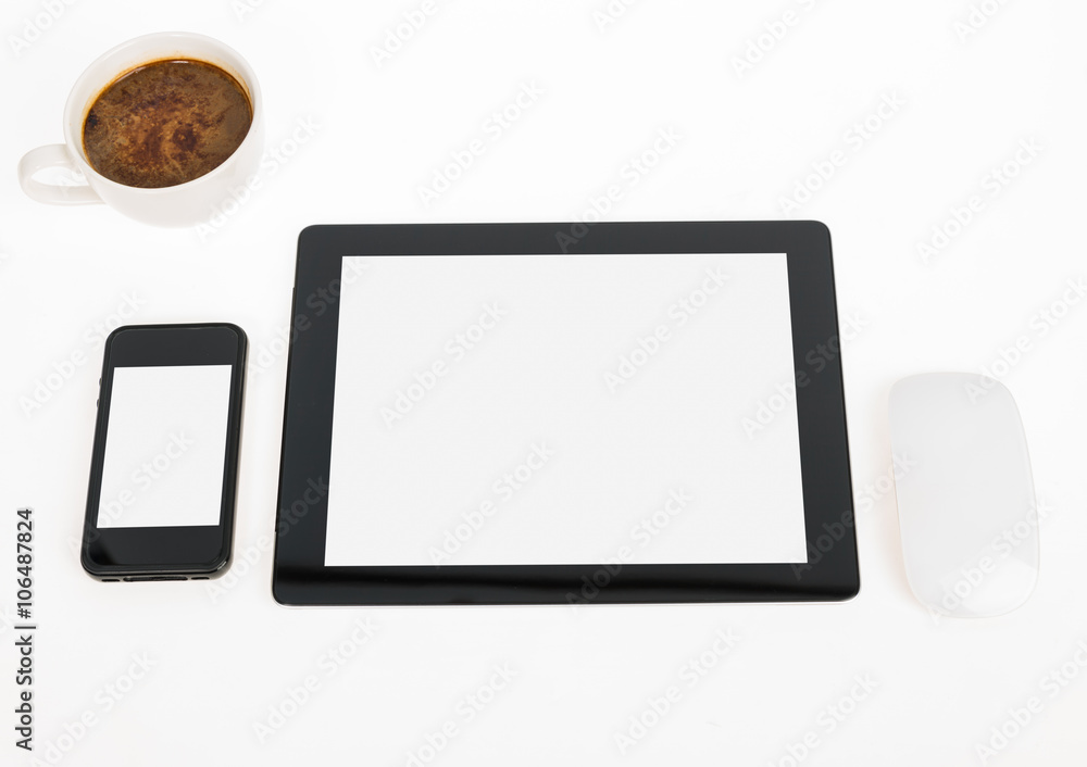 Digital tablet touch pad computer with coffee Digital tablet touch pad computer with coffee