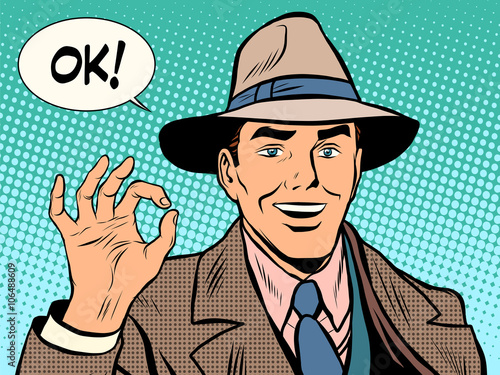Businessman OK gesture retro man