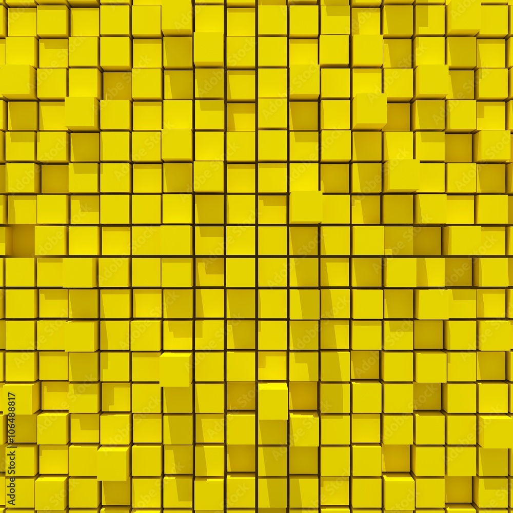 3d rendering of yellow cubic random level background. 3d rendering of yellow cubic random level background.