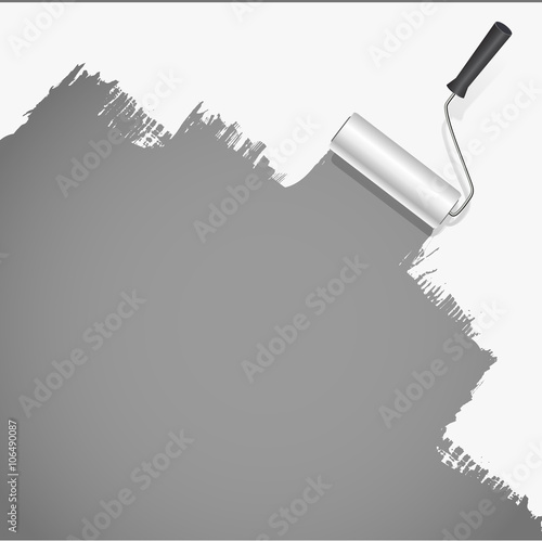 roller brush painting white over grey background. vector 