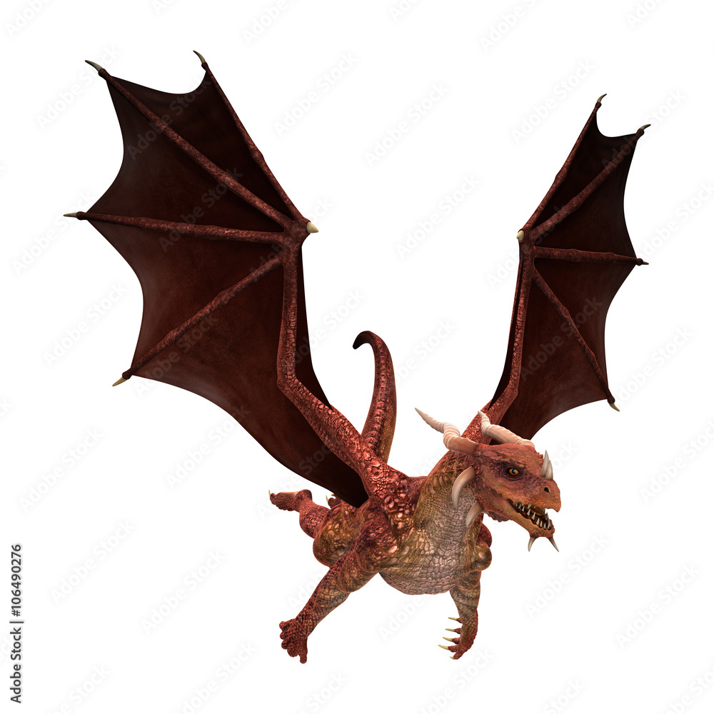 Fototapeta premium 3D Illustration Red Fantasy Dragon on White