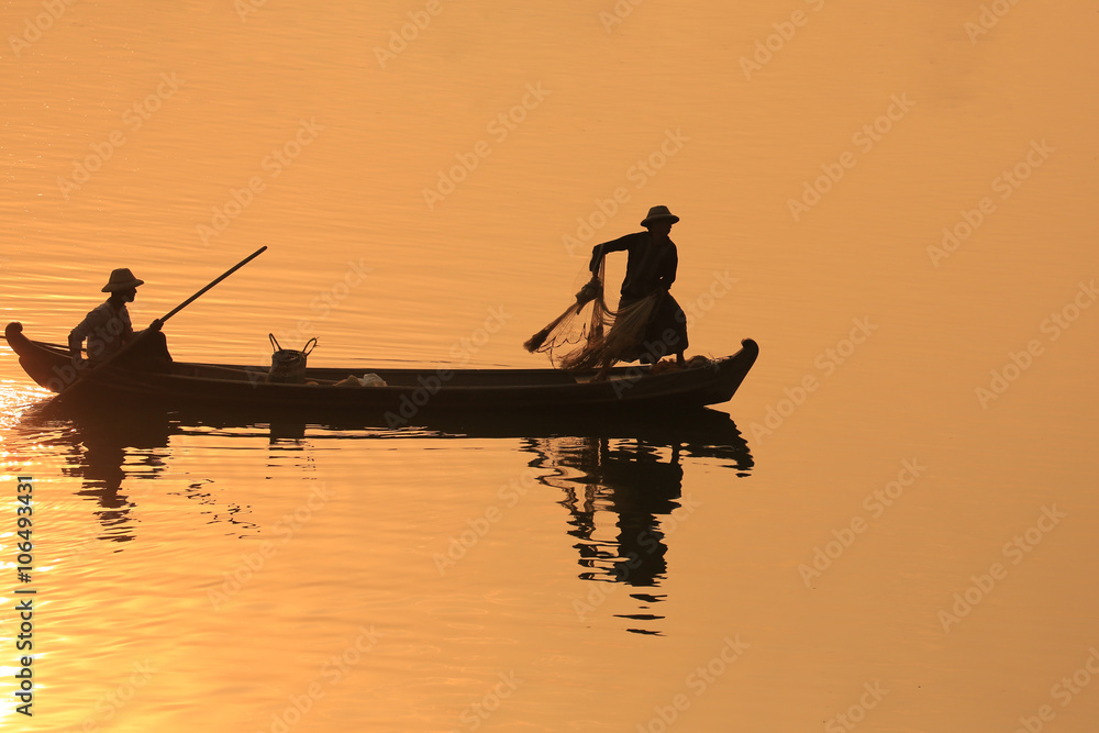 Fisherman silhouette,U Bein Birdge