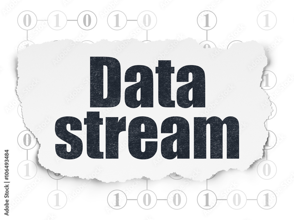Data concept: Data Stream on Torn Paper background