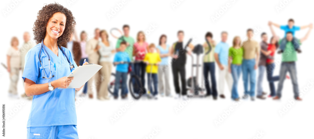 Fototapeta premium Smiling nurse and people group.