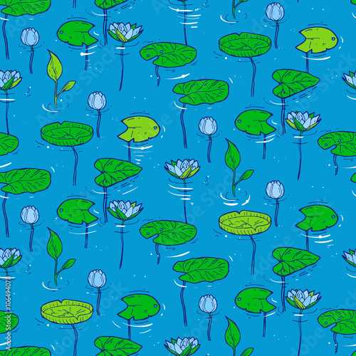 Seamless pattern with water and underwater plants