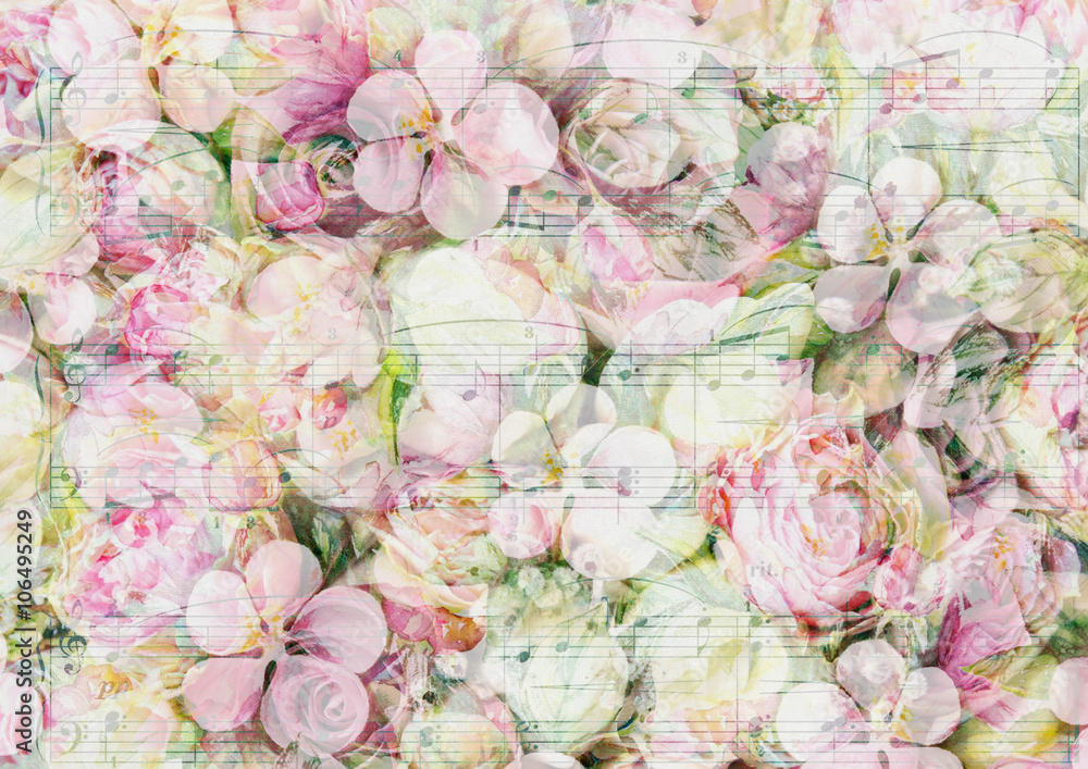 Fototapeta Piękne różowo zielone malowane kwiaty. Uwodzicielskie, romantyczne KWIATY.