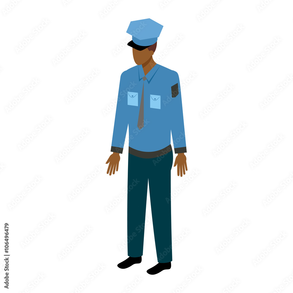 Isometric afro-american male officer