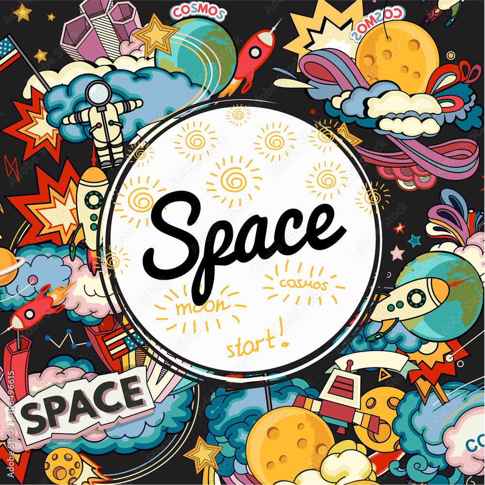 Fototapeta premium Vector template photo frame or card for your picture. Insert your picture or text. Scrapbook concept. Design photo frame. Decorative template for baby, family or memories. Vector illustration.