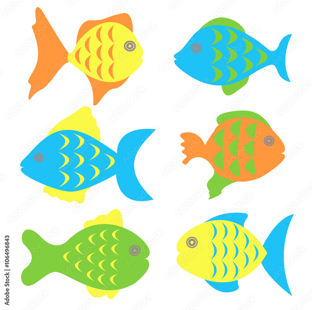 Fototapeta premium Color fish set on white background