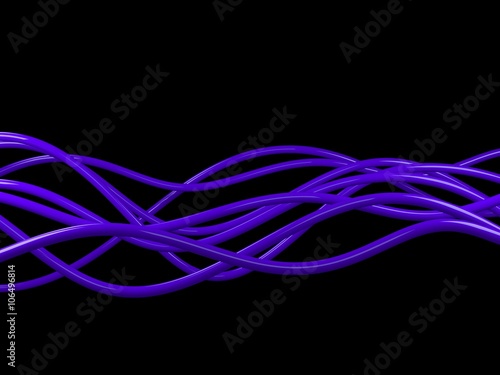 Violet electric wires or abstract lines, 3D Illustration