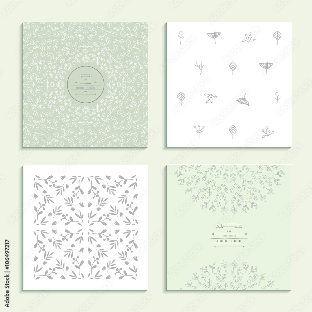 Patterns with floral elements. Set of four cards. Vector 