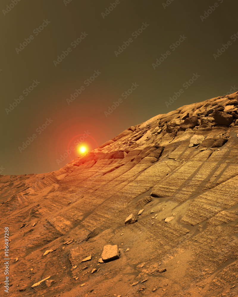 Mars planet crater surface martian landscape background science ...