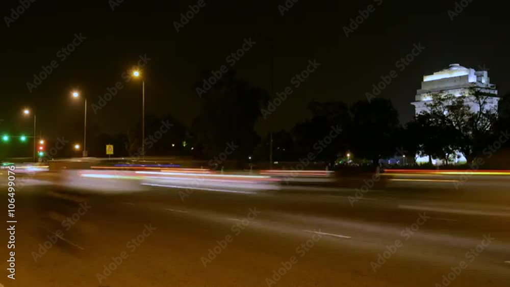 Fast motion shot of traffic moving in front of the India Gate, New Delhi, India Fast motion shot of traffic moving in front of the India Gate, New Delhi, India