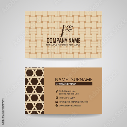 business card brown bamboo weave sheets texture background
