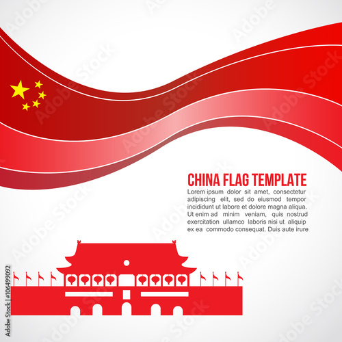 Abstract China flag wave and tiananmen square Beijing photo