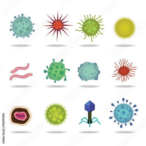 bacteria virus cells germs epidemic bacillus icons isolated vector illustration