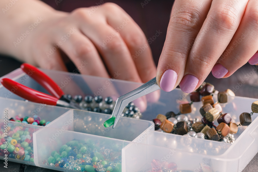 Making a beads necklace Making a beads necklace