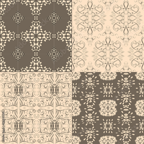 Flower seamless pattern set, floral vector designed.