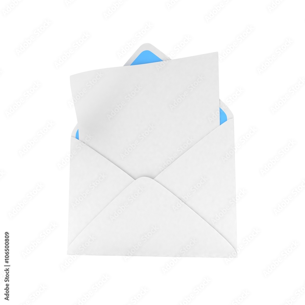 open mail with white blank. 3D rendering. open mail with white blank. 3D rendering.