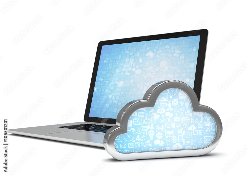 Laptop with cloud computing symbol. 3d render Laptop with cloud computing symbol. 3d render