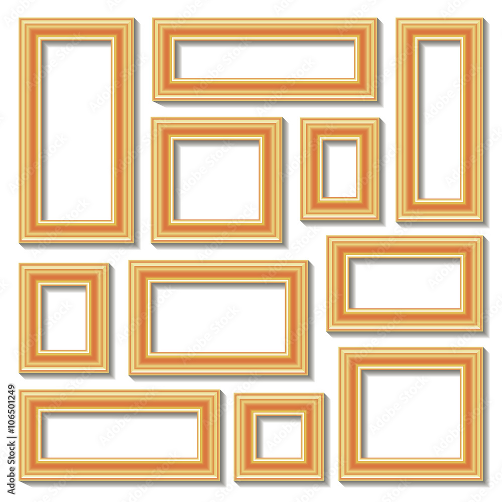 Set collections of golden empty frames Set collections of golden empty frames