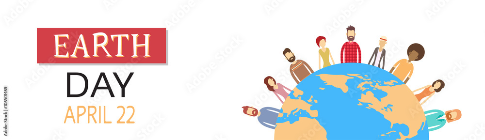 Earth Day People Group Stand Around Globe Concept Earth Day People Group Stand Around Globe Concept