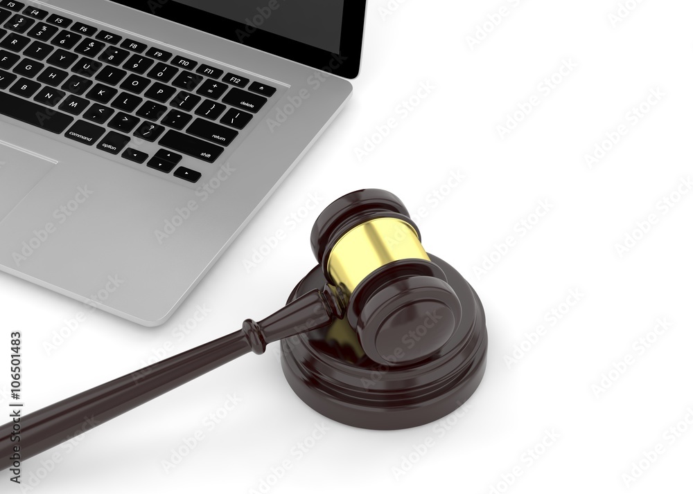 Gavel and laptop. 3D rendering. Gavel and laptop. 3D rendering.