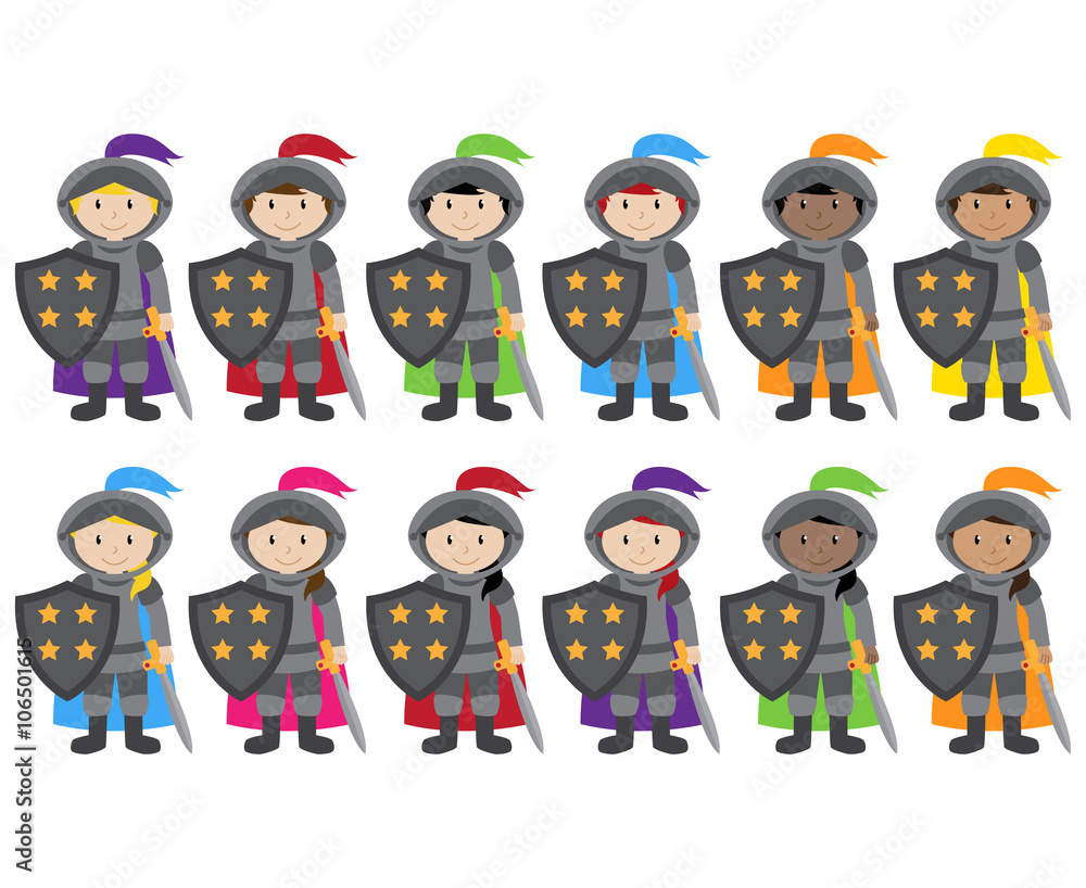 Vector Collection of Ethnically Diverse Knights Vector Collection of Ethnically Diverse Knights