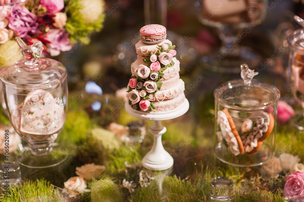 eco-friendly French makarons cake on the table eco-friendly French makarons cake on the table