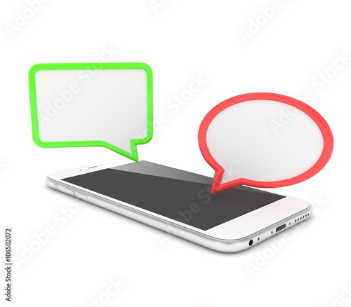 smartphone with bubbles isolated on white background. 3D rendering.