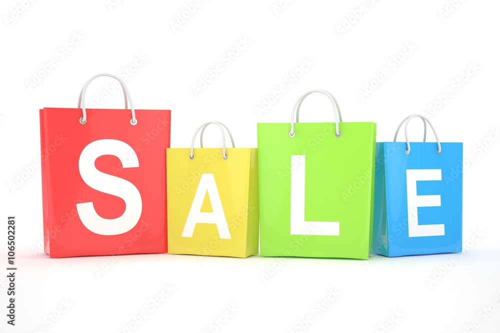 sale written on shopping bag. 3D rendering.