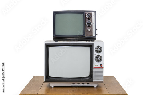 Vintage Television Stack Isolated on White