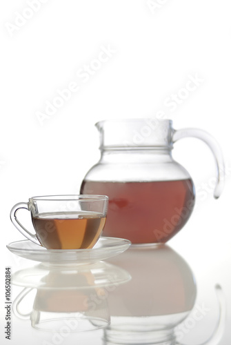Title : Cup Of Tea And TeapotDescription : Still life shot of cup of tea and its teapot