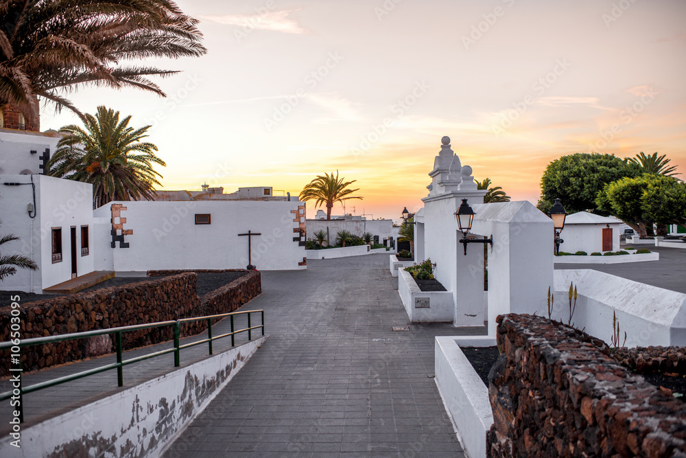 Street view in Teguise village on the sunset on lanzarote island in Spain Street view in Teguise village on the sunset on lanzarote island in Spain
