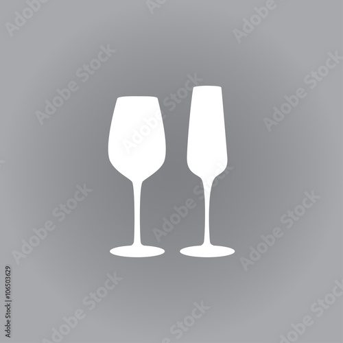 Flat vector icon. White icon on a grey background. Wineglass.