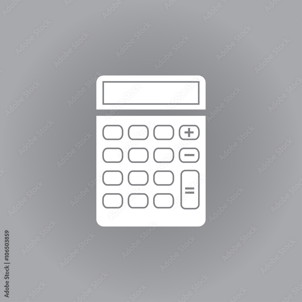 Flat vector icon. White icon on a grey background. Calculator. Stock Vector  | Adobe Stock