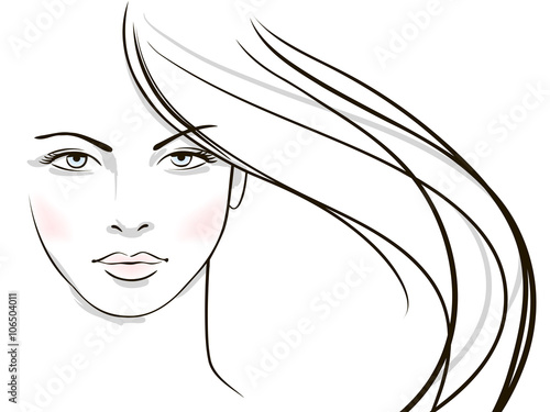 Young woman face with long blond hair